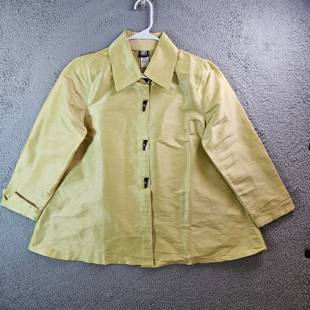 Gump's San Francisco Top Jacket Women Large Silk Blend Oversized‎ Yellow Green